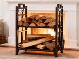 Double Layer Firewood Holder With Animal Pattern And Tools, Brown 28714394