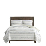 3 Piece Printed Microfiber Seersucker Quilt Set Taupe/Blue King/Cal King B03597655