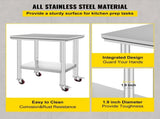 Stainless Steel Work Table 30 x 24 x 33 Inch, 700 lbs Capacity with Wheels, Adjustable Heights, 50651686
