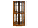 6 Shelf Corner Curio Display Cabinet with Lights, Mirrors and Adjustable Shelves, Oak W1693P165029