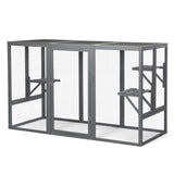 Spacious wooden cat cage with waterproof roof with adjustable pedals suitable - gray black W2181P151919