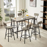 Pub High Dining Table 7 Piece Set, Industrial Style Pub Table, 6 PU Leather Bar Chairs for Kitchen W1668P193689