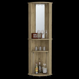 Chicago 75" H Mirrored Corner Bar Cabinet, With Glass Doors, Two Shelves and Stemware B200P239804