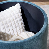 2-Piece Set Round Chenille Storage Ottoman, Equipped with a Drum Shaped Small Stool, Storage Space, W487P179600