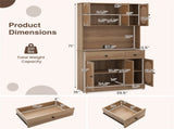 Natural Boho 6-Door Pantry Cabinet, PE Rattan Doors & Built-in Charging Station 36805951
