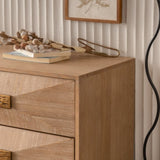 47.24" Light Wood 6-Drawer Dresser - Geometric Relief Chest of Drawers with Gold Metal Legs, Modern W3158P307447
