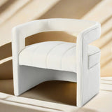Modern Velvet Accent Chair with Ribbed Detail, Luxury Curved Fully Upholstered Accent Chair, Ivory N765P186032W