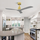 52 Inch Indoor Ceiling Fan Without Light 3 Solid Wood Blades Remote Control Reversible DC Motor W882P186028