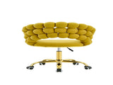 Velvet Bubble Back Desk Chair, Adjustable Height 360&deg Swivel Vanity Chair with Wheels, Gold Metal W3875P457940