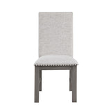 Dining Chairs 2pc Set Beige Fabric Upholstered Seat and Back Nailhead Trim Gray Finish Wood Frame B011113078