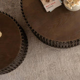 Vintage Fashion Style Cylindrical Nesting Coffee Table Set with Vertical Textured Embossed Design W757P195739