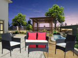 4 PC Rattan Patio Furniture Set Outdoor Patio Cushioned Seat Wicker Sofa W209P149123