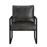 Modern Accent Chair Cushioned Seat Dark Gray Faux Leather Upholstery Black Metal Frame 1pc Style B011P255744