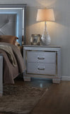 1pc Modern & Glam Style Two Drawers Nightstand Solid Wood w Built-in Night Light Silver Crocodile B01182431