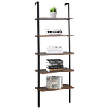 ZNTS Industrial Wall Mounted Bookcase 5-Tier Open Ladder Shelf Bookshelf with Metal Frame, 23.6" L x 18960257