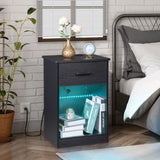 ZNTS FCH 40*35*60cm Particleboard Pasted Triamine Single Drawer With Socket With LED Light Bedside Table 80482414