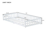 Twin Size Floor Bed with Fence without Door, Rubber Wood Floor Bed with Safety Guardrails,White W504P296795