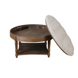 Large Round WaterProof Ottoman Coffee Table 2 Tier Oversized Button Tufted Ottoman with Wooden Shelf W1445P235095