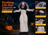 5.7ft Spooky Ghost Bride Animatronic with Withered Rose & Tattered Veil, Life Size Halloween Decor 74836217