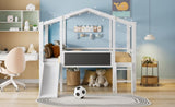 ZNTS Twin Size Loft Bed with Ladder and Slide, House Bed with Blackboard and Light Strip on the Roof, 96498057