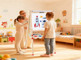 Natural Pine Wood 3-in-1 Kids Art Easel with Magnetic Whiteboard & Chalkboard, Adjustable Height 53682612