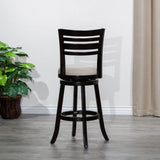 30" Bar Height Slat Back Swivel Stool, Espresso Finish, Beige Fabric Seat B04660689