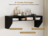 Black Wall-Mounted Floating Computer Desk with 3-Cube Storage, Sturdy Wooden Workstation for Home 63240974