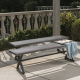 ZNTS Outdoor Aluminum Dining Benches with Steel Frame, 2-Pcs Set, Grey / Black 61625.00BGRY