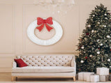 36in Pre-lit Outdoor Christmas Wreath Decoration, Lighted Metal Wreath with Red Bow, Remote Control 78170897