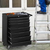 7-Drawering Tool Chest Cabinet, Large Capacity Metal Tool Box with Wheels and Cylinder Locking, W3037P242000