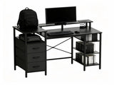 3-Drawer 4-Shelf P2 Particleboard Iron Pipe Computer Desk with Power Strip 61492836