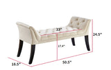 Armrest Button-Tufted Ottoman Bench, Upholstered Footrest Stool Rectangular Beige Velvet fabric W2082P176602
