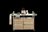 Outdoor Bar Table, Wicker Bar Cart with Cabinet, Patio Serving Cart with steel Top, with one ice W640P253278