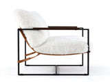 28 Inch Extra Wide Sling Accent Chair, Fully Disassembled, Rubber Wood Armrest, Metal Iron Frame, 49087903