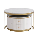 ZNTS Modern 2 Pieces White Round Nesting Coffee Table with Drawers in 27.6'' 61260641