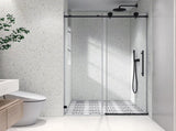 4876 Matte Black frameless one fixed and one shifted Shower Door, 70MM 304 SUS large pulleys with W2517P314409