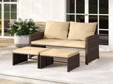 Outdoor Patio Furniture Set, PE Rattan Loveseat 2 Ottomans Removable Cushions Metal Frame 72012143