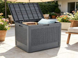 25 Gallon Outdoor Deck Box, Weatherproof PP Storage Chest with Rattan Texture, Lockable Patio 13630288