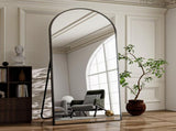71"x 30" Arch-Top Oversized Full Length Mirror Metal Frame Freestading Floor Mirror, Black 69734606