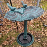 Dark green bird bath feeder with flowerpot base 68339820