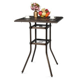 Patio Bar Height Table, All-Weather Cast Aluminium Square Bar Bistro Table with 2" Umbrella Hole, 72740322