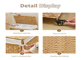 160L 3-Section Laundry with Lid and Wheels, Woven Natural Water Hyacinth Rolling Laundry 28759343