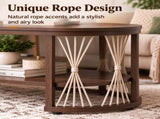 2-Tier Oval Coffee Table, 37.8" x 19.7" x 18.1", Melamine MDF & Iron Frame, Rattan Shelf, Walnut 26028317
