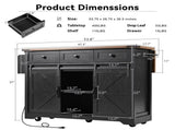 53.7" Farmhouse Kitchen Island with Power Outlet, 2 Sliding Barn Door Kitchen Storage Island with 49840262