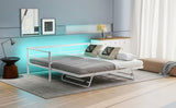 Twin Size Metal Daybed with LED and Adjustable Trundle, Pop Up Trundle, White N750P244915K