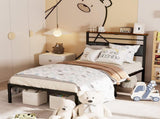 Twin Size Bed Frame with Headboard and Storage Shelf, Metal Bed, Upholstered Wooden Beds, Sturdy 25841436