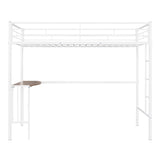 Twin Metal Loft Bed with Desk, Ladder and Guardrails, Loft Bed for Bedroom, White MF286452AAK