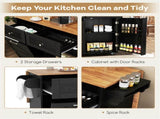 Black Mobile Kitchen Island Cart with Drop-Leaf Design, Lockable Universal Wheels & Trash Storage 95919953