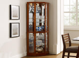 6 Shelf Lighted Corner Curio Cabinet with Adjustable Tempered Glass Shelves and Mirror Back, Oak W1693P170925