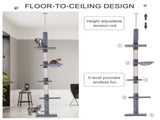 102" Height-Adjustable Cat Tree Floor-to-Ceiling Design, 5 Platforms, Scratching Posts, Hammock, 04341956